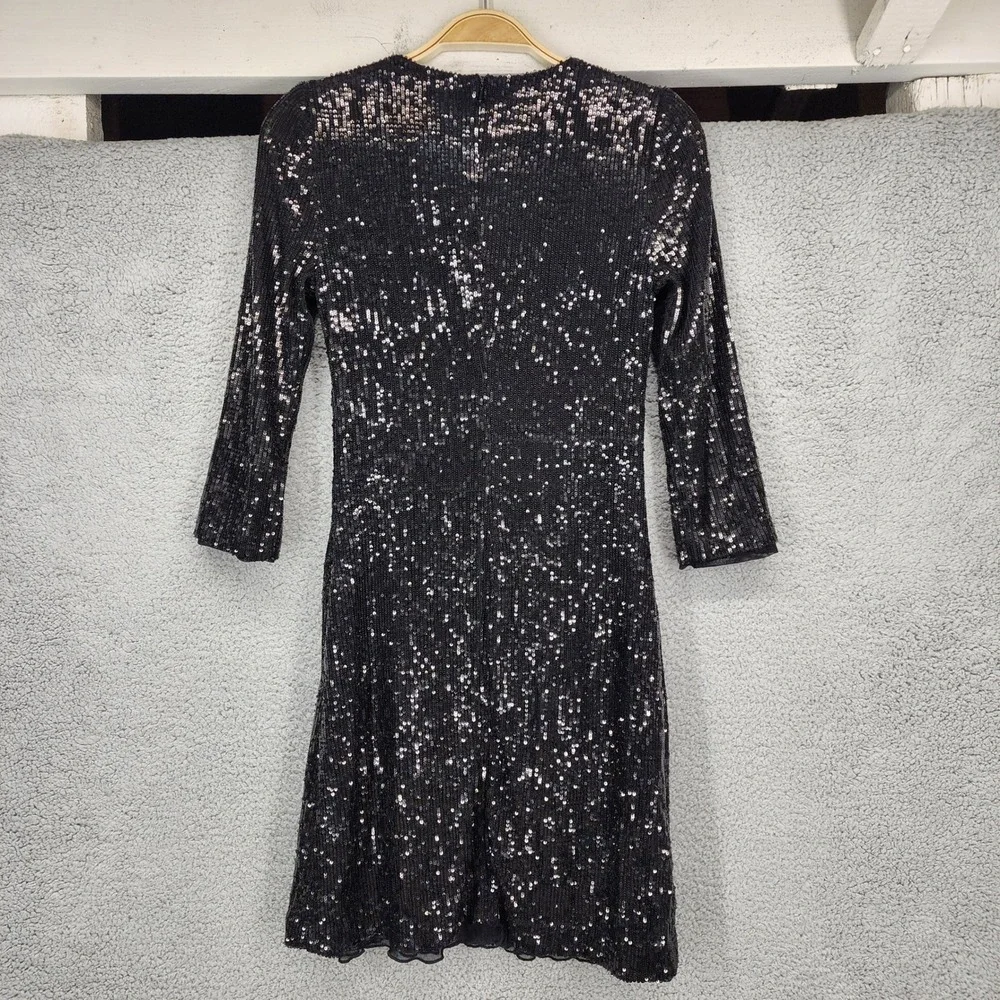 Tory Burch Black Sequin Dress Extra Small XS 3/4 Sleeve Party‎ Cocktail